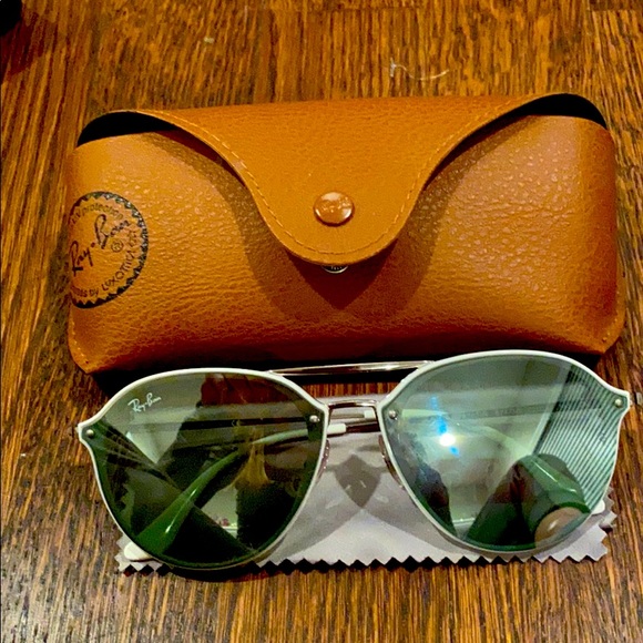 Rayban green and white frameless sun glasses